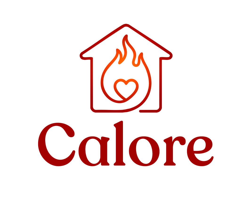 Logo da Calore: a casa, a chama e o coração em uma linha só